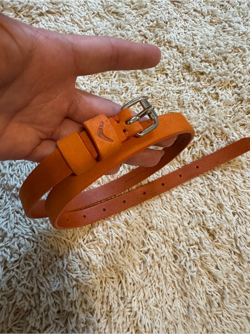 Women’s Orange Leather Belt with Silver Buckle